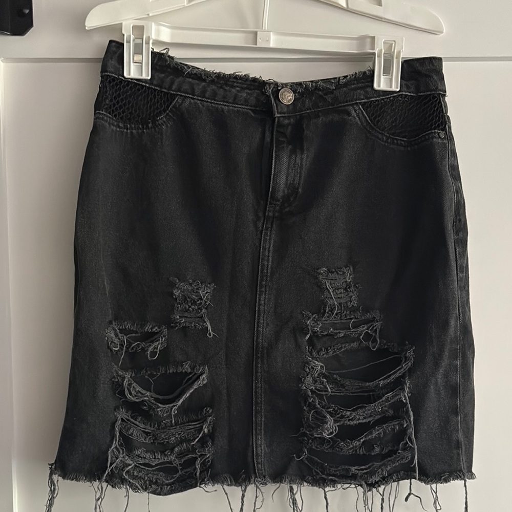 Zara Black Distressed Pencil Skirt